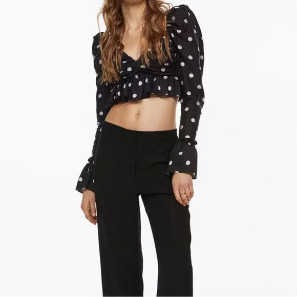 NWT Cropped Puff Sleeve TOP Polka Dot PEPLUM BLOUSE XS - Picture 8 of 8